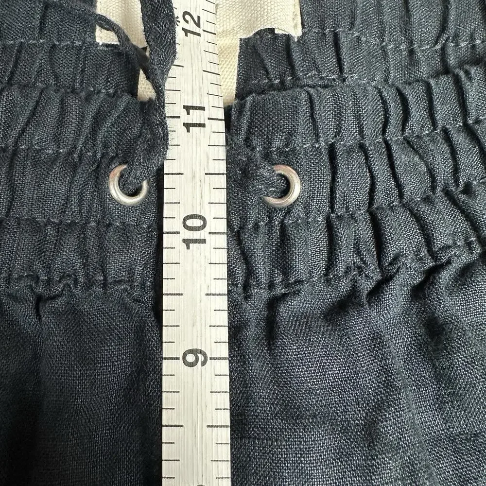 H&M 100% Linen Pants Women’s Sz Small Navy Blue Pull On Drawstring Elastic Waist